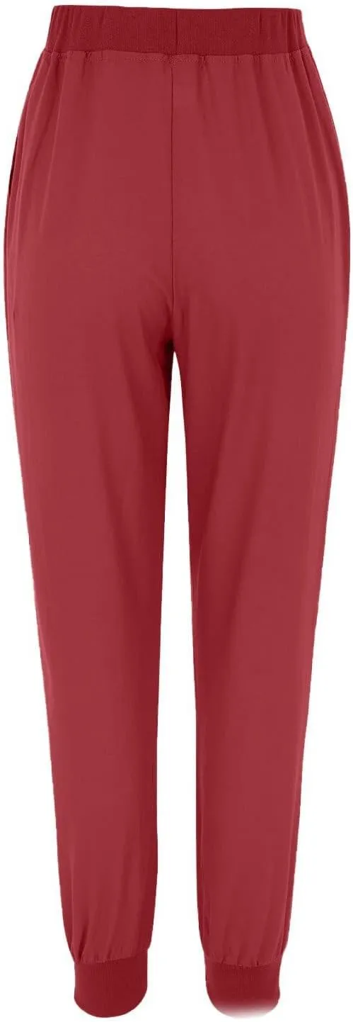 Womens Tapered Pant Summer Lightweight Cotton Linen Pants Drawstring Elastic Waist Loose Fit Casual Pant with Pockets
