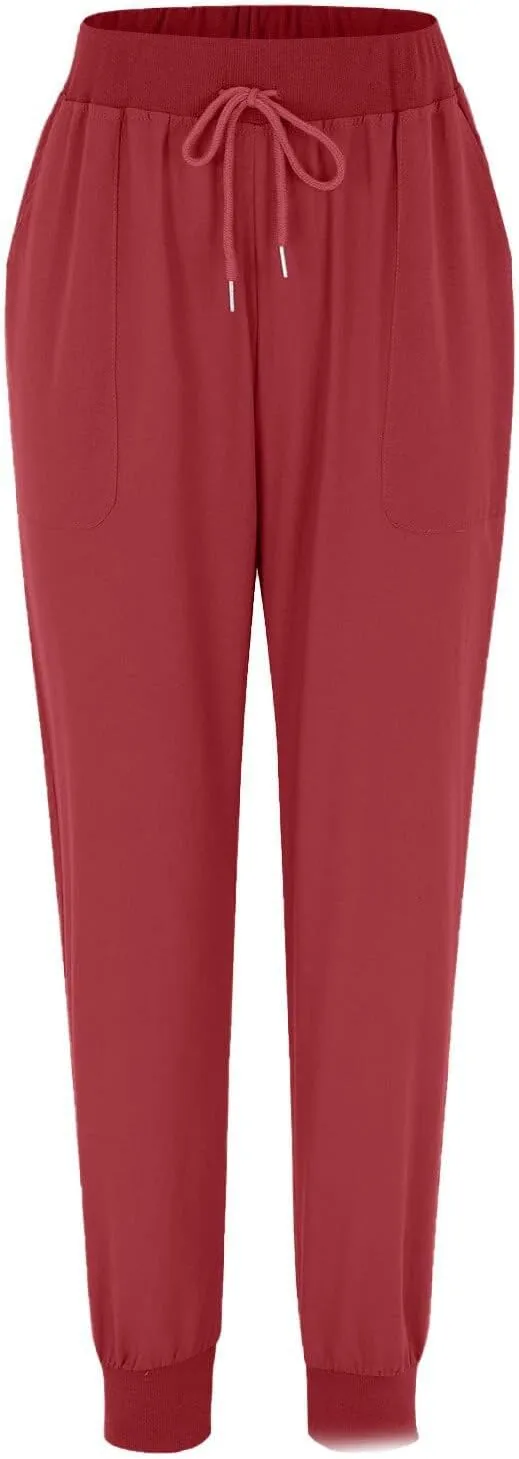 Womens Tapered Pant Summer Lightweight Cotton Linen Pants Drawstring Elastic Waist Loose Fit Casual Pant with Pockets