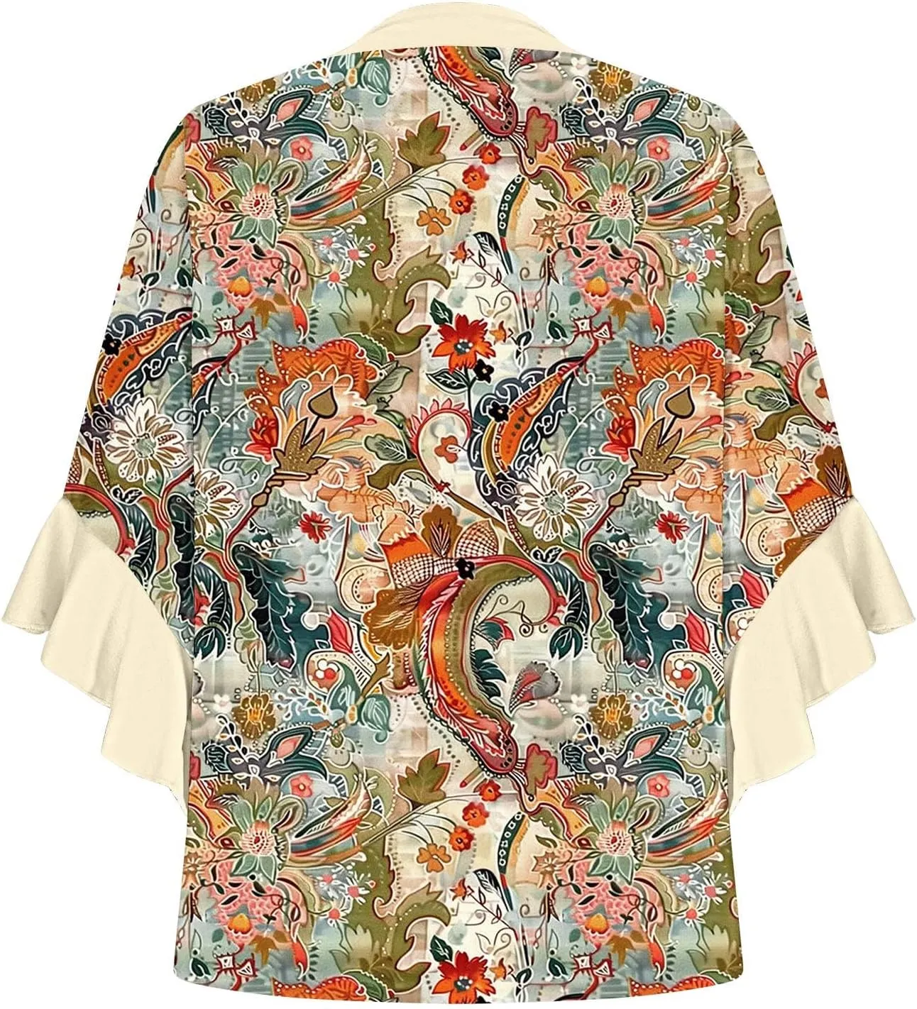 Womens Tops 3/4 Length Sleeves Floral Shirts Summer Flowy Ruffle Sleeve Tops Half Button Down Shirt V Neck Blouse