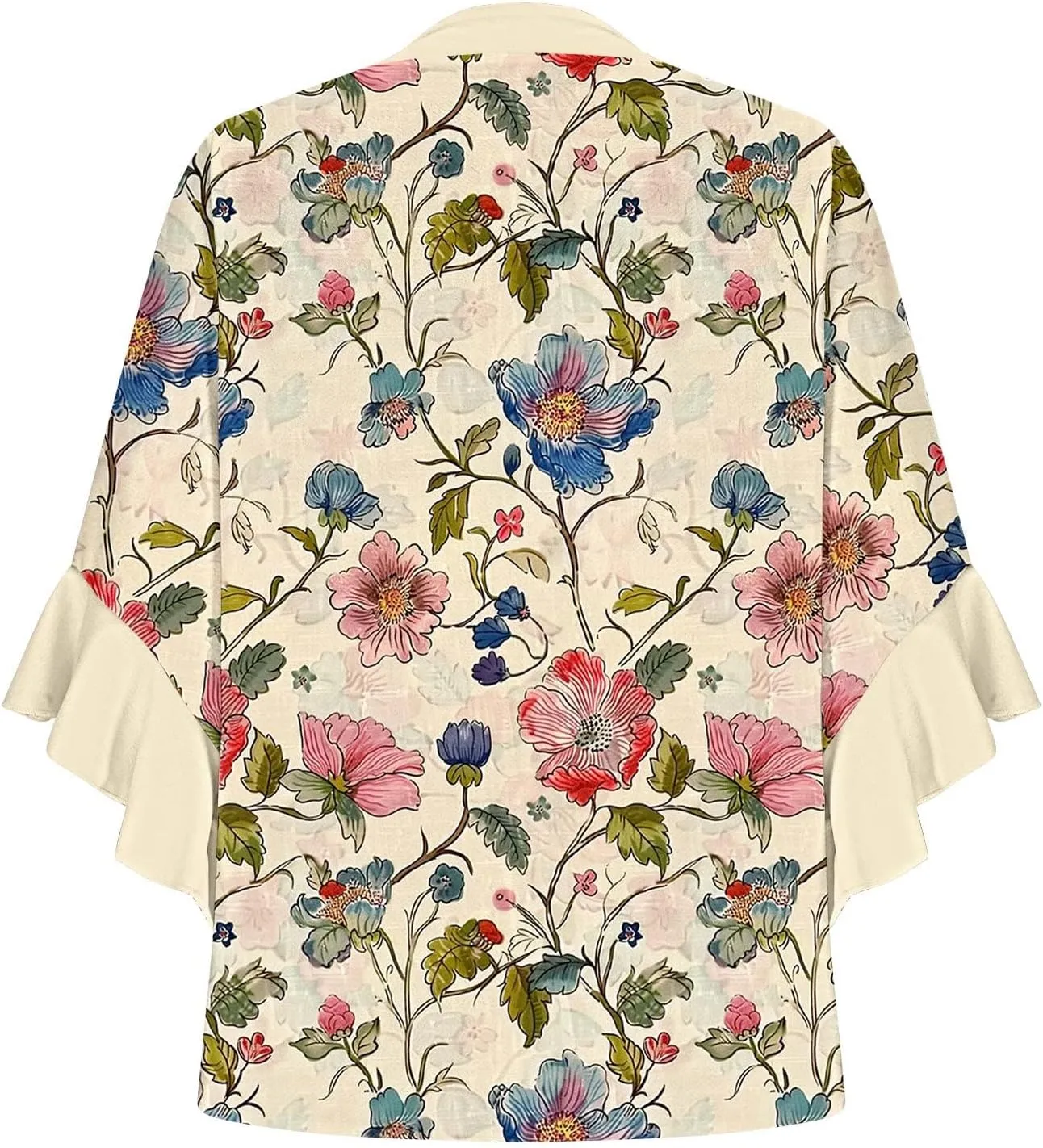 Womens Tops 3/4 Length Sleeves Floral Shirts Summer Flowy Ruffle Sleeve Tops Half Button Down Shirt V Neck Blouse