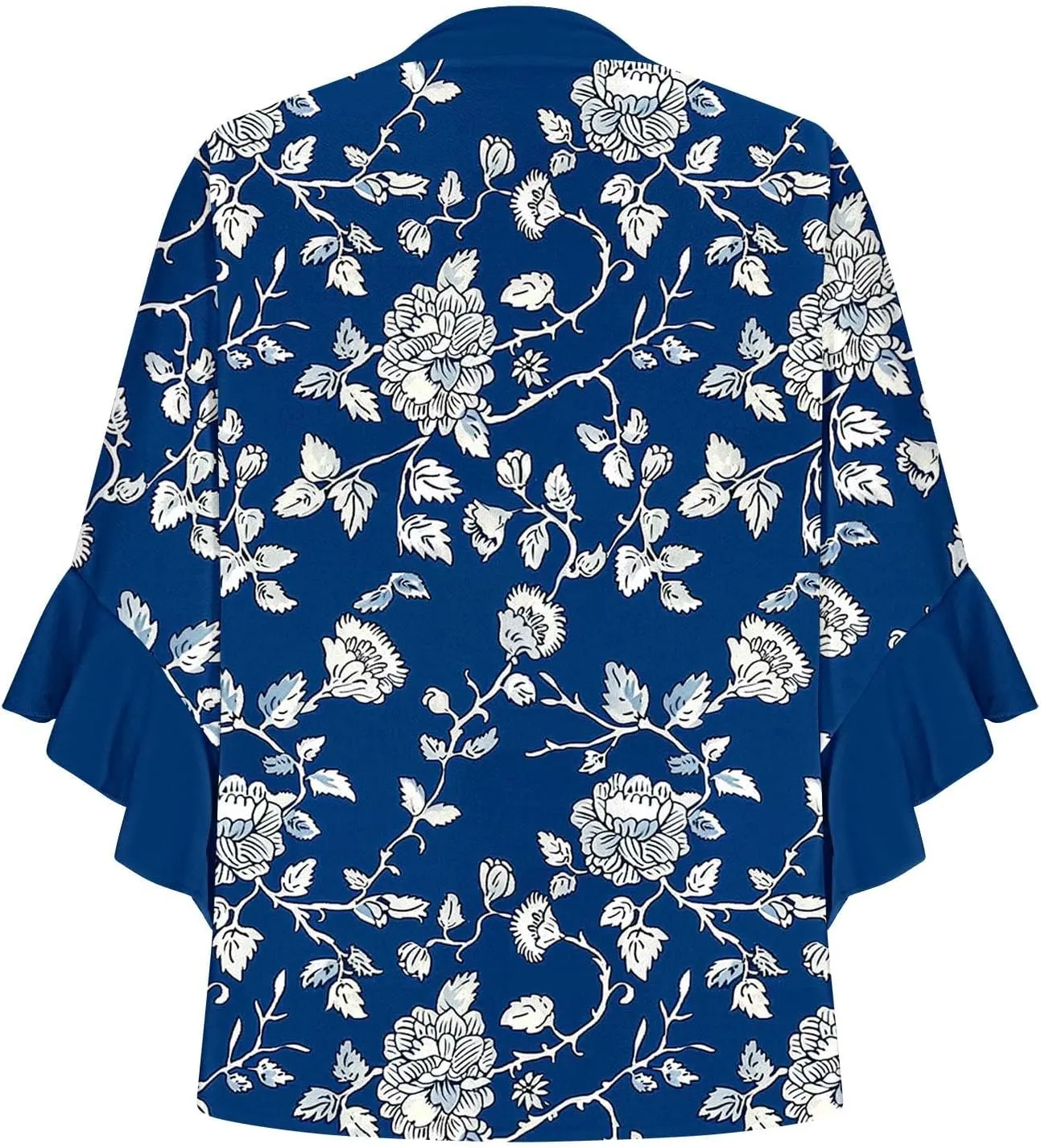 Womens Tops 3/4 Length Sleeves Floral Shirts Summer Flowy Ruffle Sleeve Tops Half Button Down Shirt V Neck Blouse