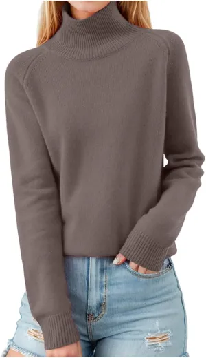 Women's Turtleneck Cashmere Sweater Knitted Casual Trendy Wool Crew Neck Pullover Tops Fall Winter Warm Comfy Soft Sweaters