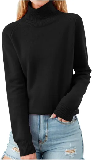 Women's Turtleneck Cashmere Sweater Knitted Casual Trendy Wool Crew Neck Pullover Tops Fall Winter Warm Comfy Soft Sweaters
