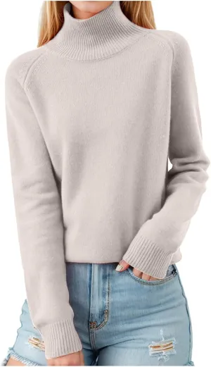 Women's Turtleneck Cashmere Sweater Knitted Casual Trendy Wool Crew Neck Pullover Tops Fall Winter Warm Comfy Soft Sweaters