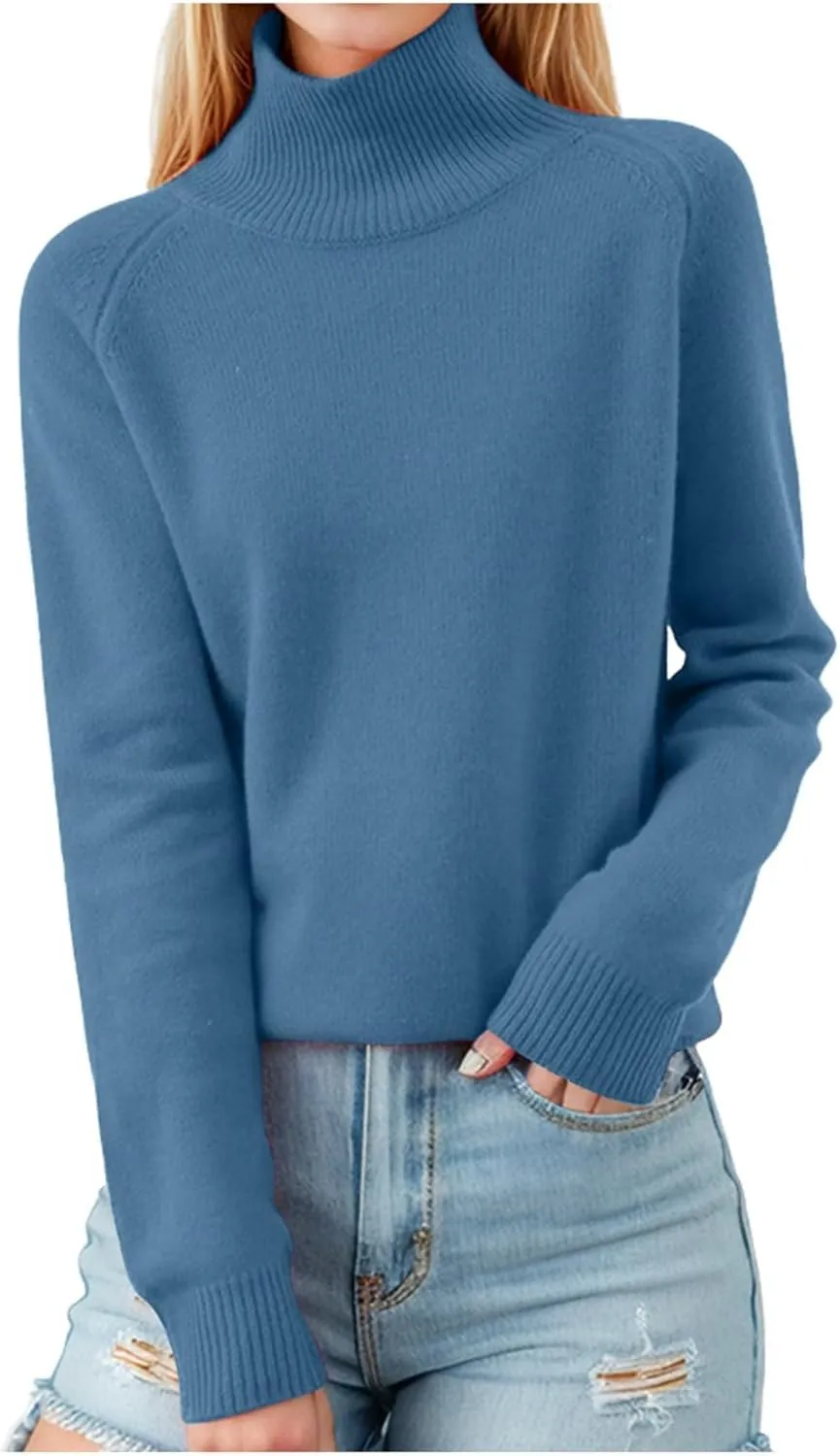Women's Turtleneck Cashmere Sweater Knitted Casual Trendy Wool Crew Neck Pullover Tops Fall Winter Warm Comfy Soft Sweaters