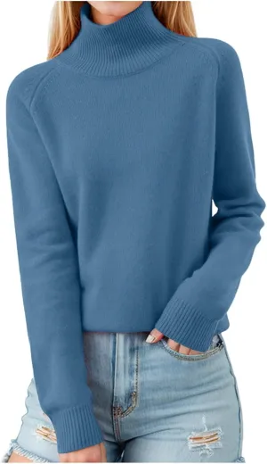 Women's Turtleneck Cashmere Sweater Knitted Casual Trendy Wool Crew Neck Pullover Tops Fall Winter Warm Comfy Soft Sweaters