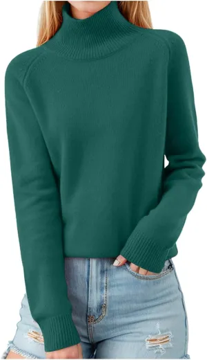 Women's Turtleneck Cashmere Sweater Knitted Casual Trendy Wool Crew Neck Pullover Tops Fall Winter Warm Comfy Soft Sweaters