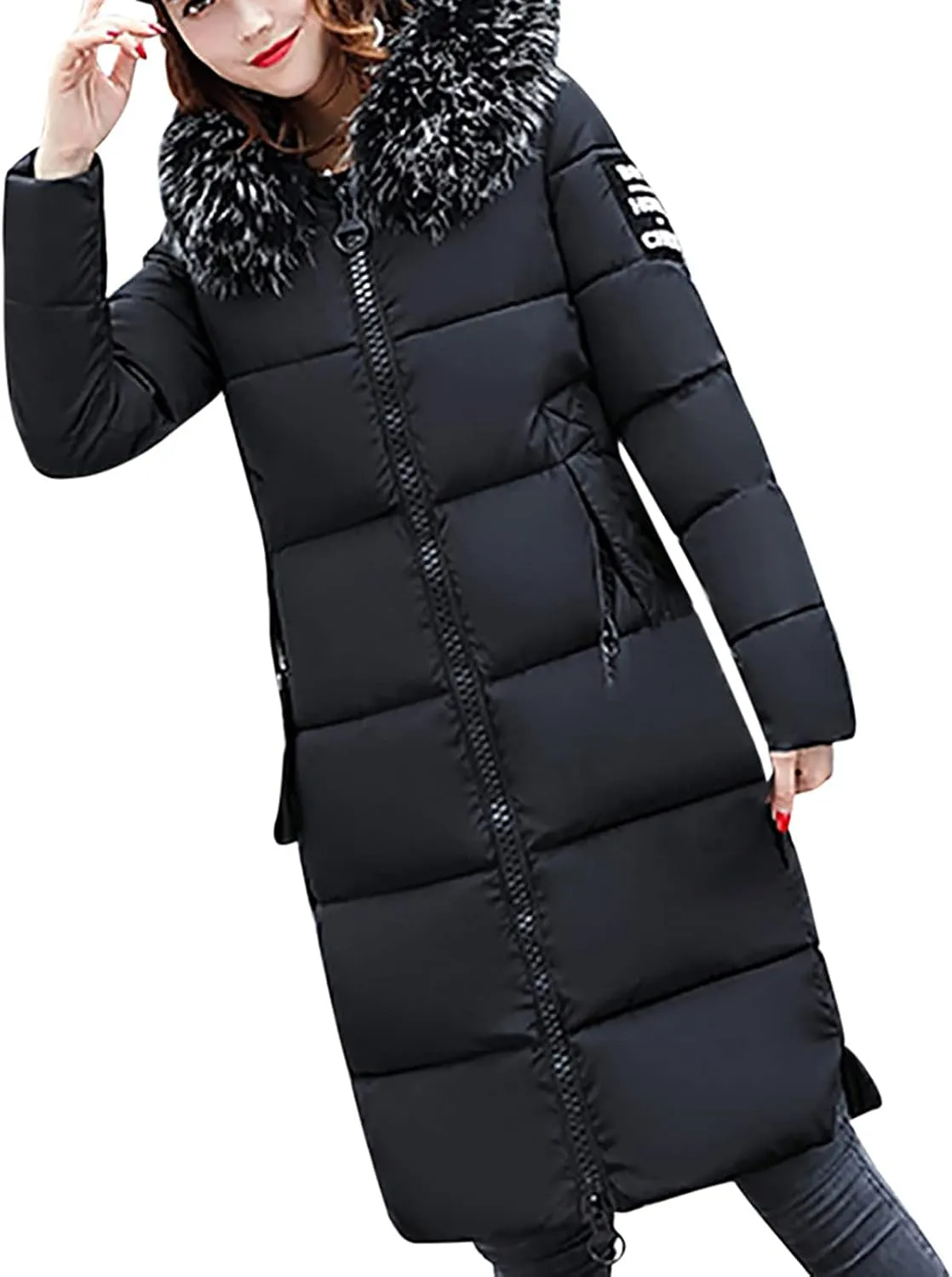 Women's Winter Cropped Coat Quilted Down Jackets Parka Warm Puffer Jacket with Faux Fur Hood Padded Coats Outerwear