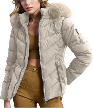 Women's Winter Cropped Coat Quilted Down Jackets Parka Warm Puffer Jacket with Faux Fur Hood Padded Coats Outerwear
