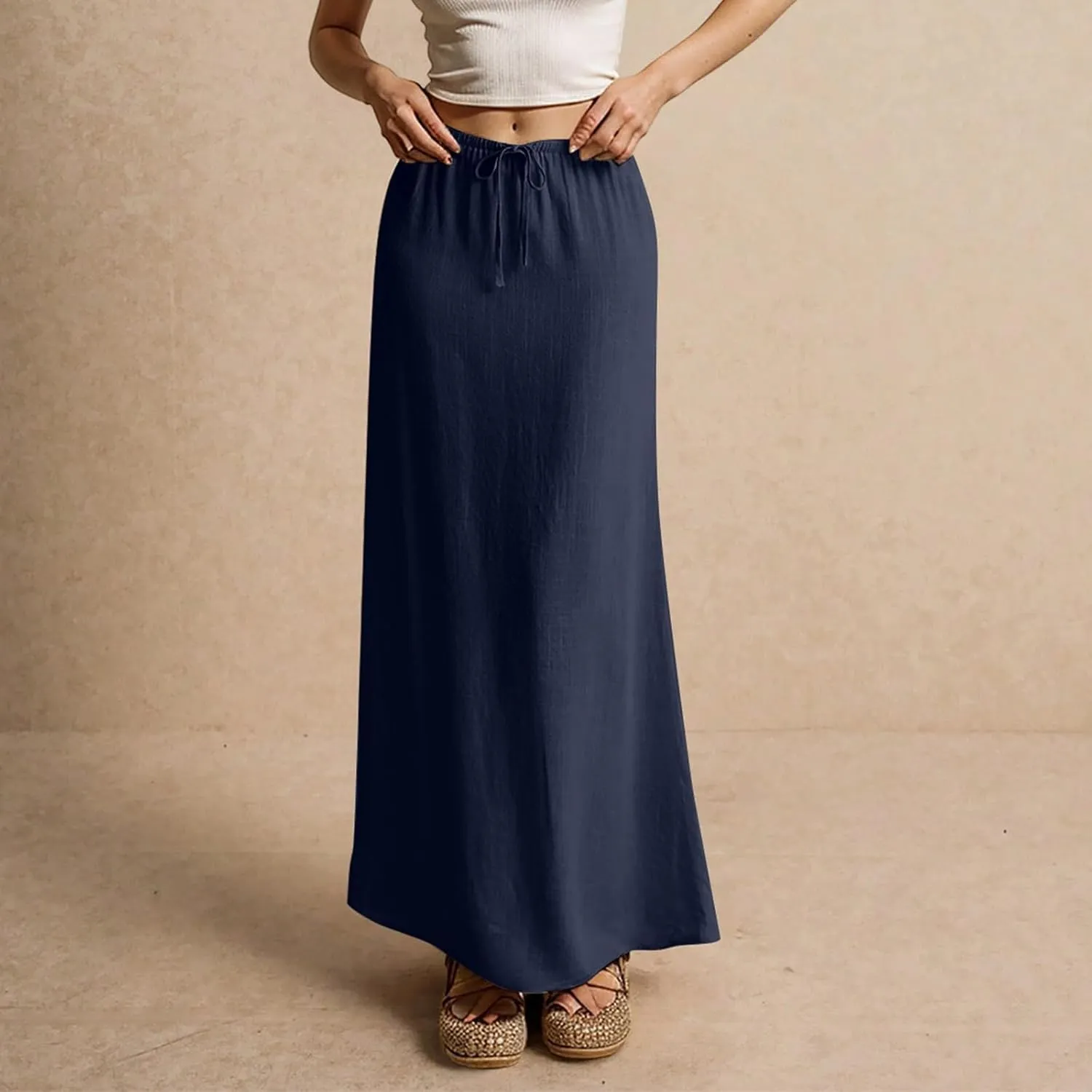 Wrap Skirts for Women Summer Womens Linen Maxi Skirt with Slit Drawstring Low Rise Long Flowy Skirts Plus Size