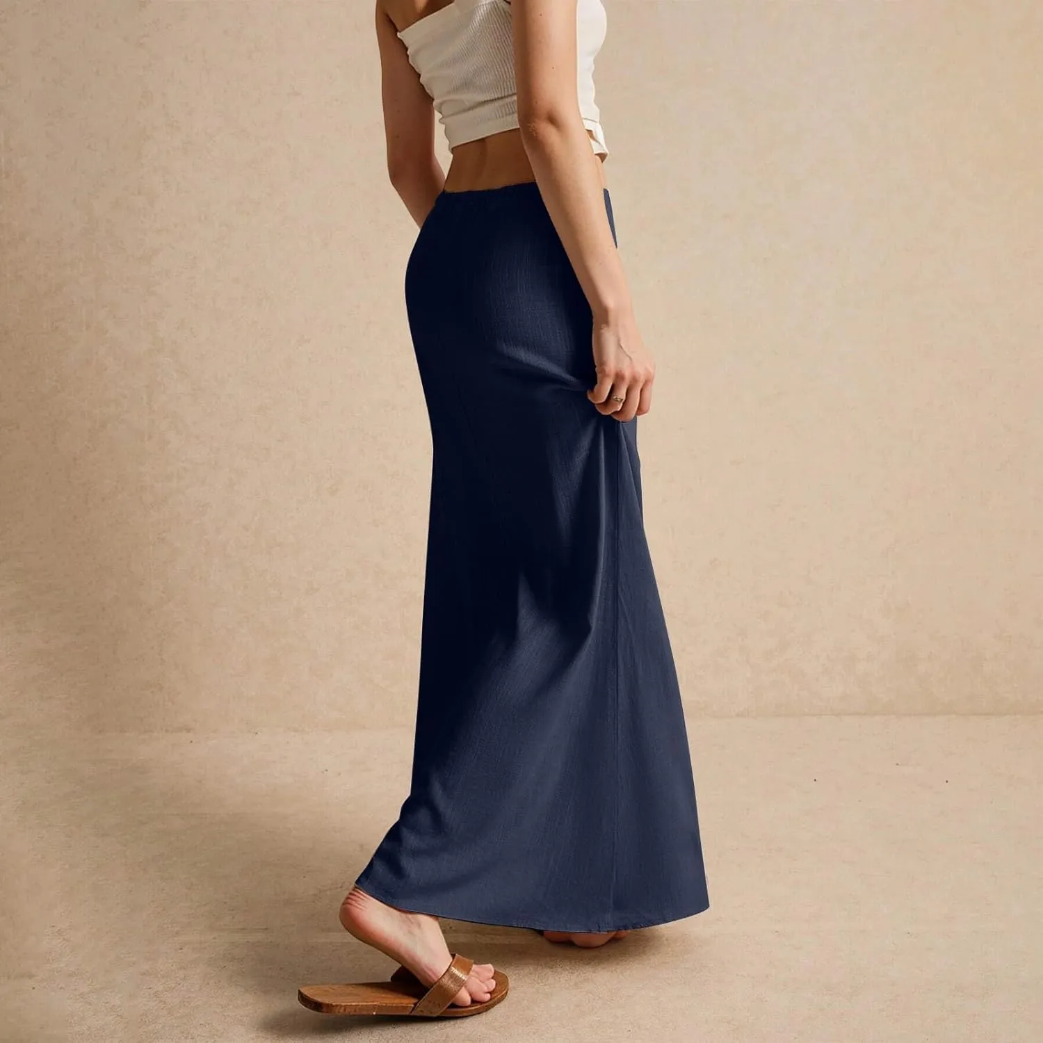 Wrap Skirts for Women Summer Womens Linen Maxi Skirt with Slit Drawstring Low Rise Long Flowy Skirts Plus Size