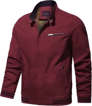 XUNRYAN Men's Soft Shell Two Pocket Sherpa Lined Trucker Jacket Bomber Thickened Warm Winter Coats Full Zip Up Short Coat