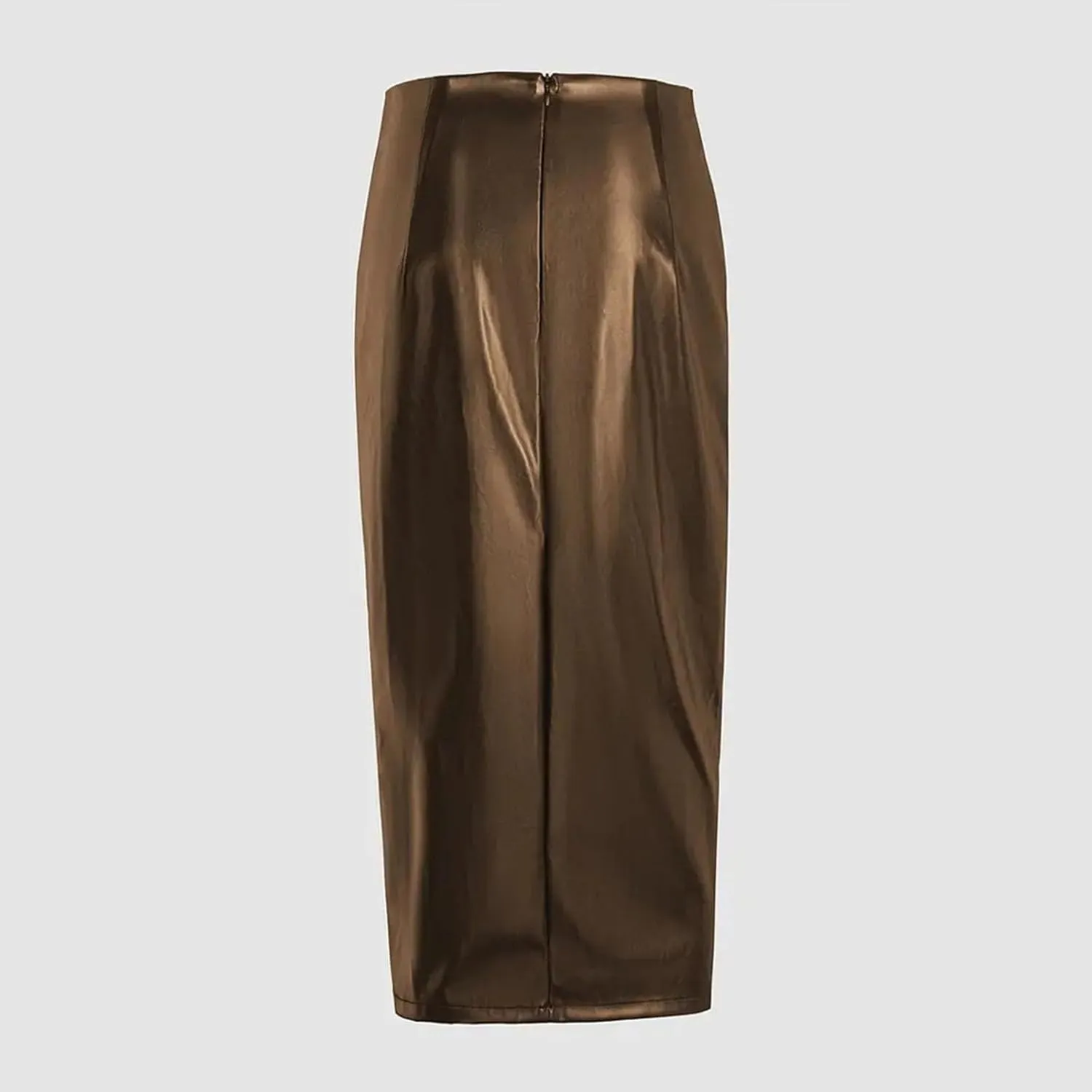 XUNRYAN Women's Faux-Leather Skirts High Waisted Asymmetrical Side Slit Ruched Bow Work Going Out Bodycon Pencil Midi Skirt