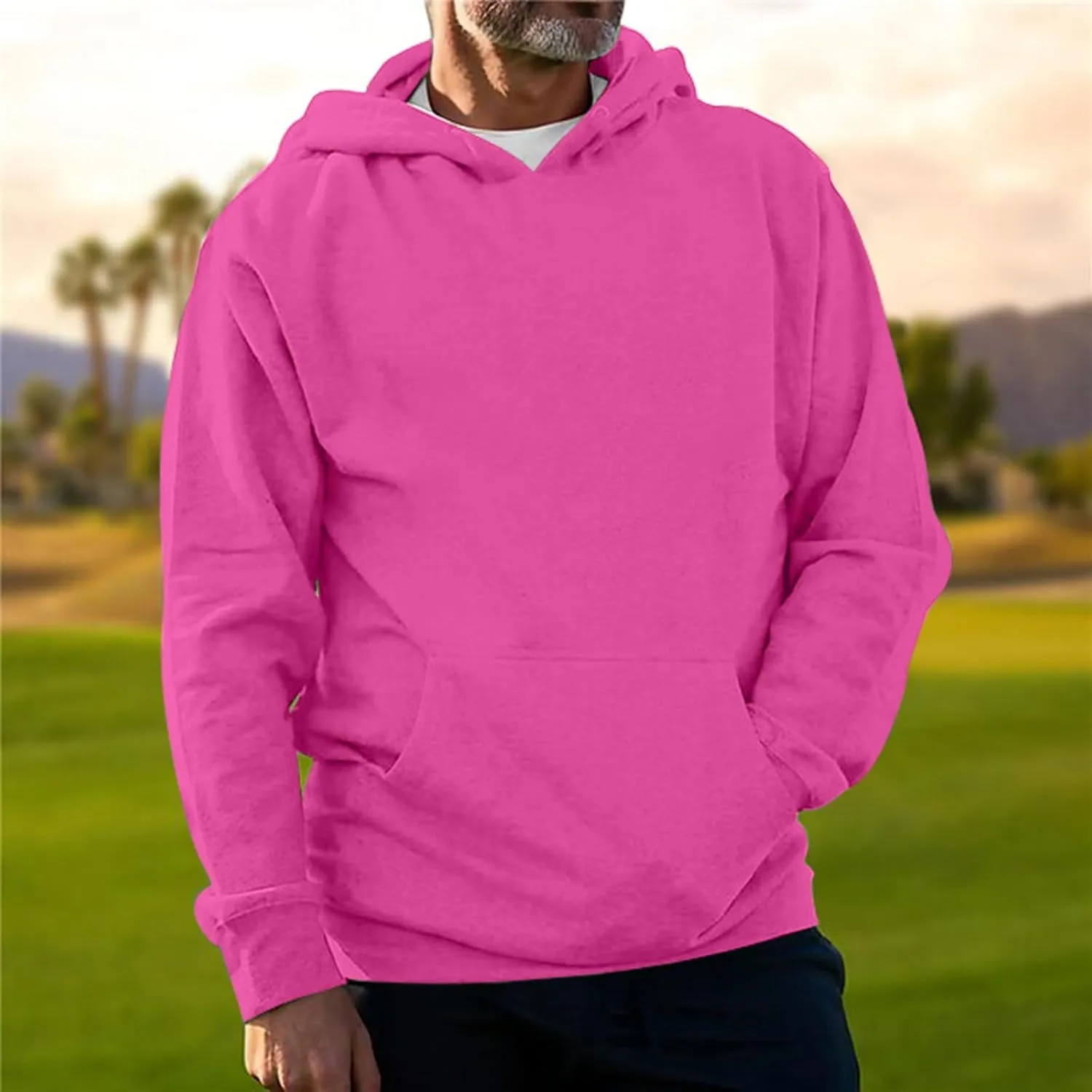 Ymosrh Men's Hoodie Pullover Solid Color Long Sleeve Drawstring Casual Hooded Sweatshirts Men's, M-4XL
