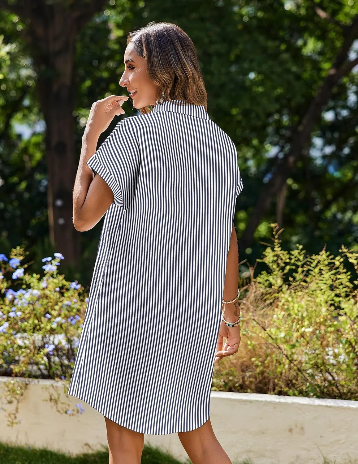 Zeagoo Womens Button Down Shirt Dress Summer Cotton Linen Dress V-Neck Mini Dress Casual Short Sleeve Loose Tunic Dresses