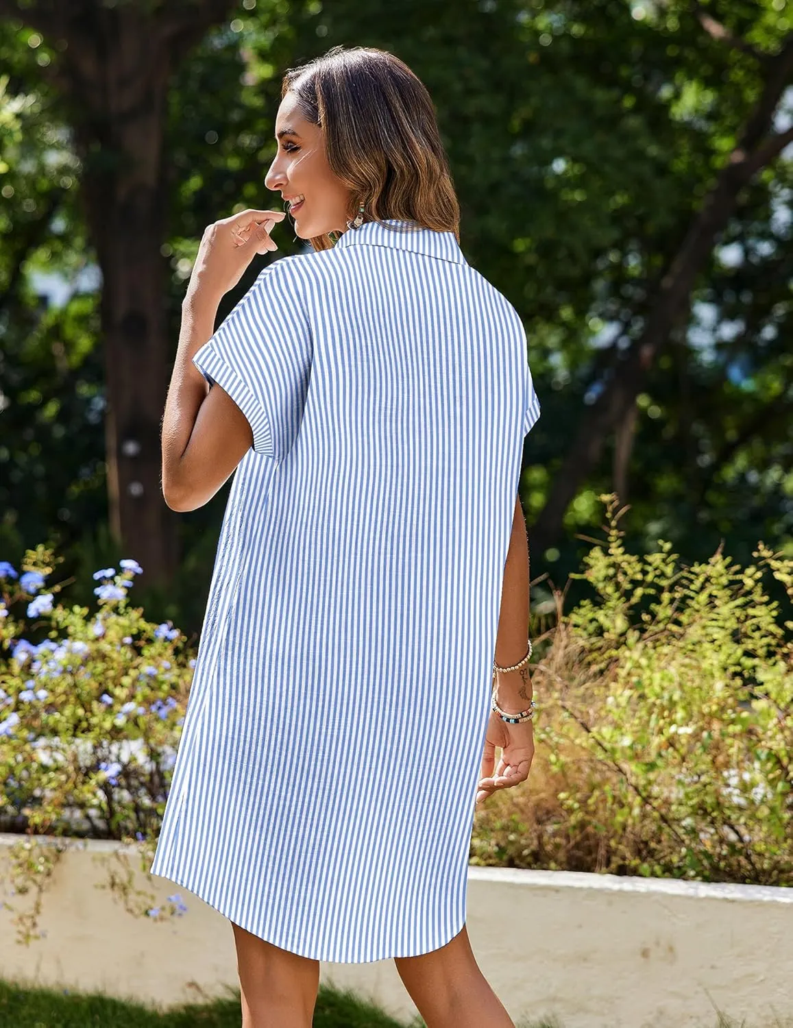 Zeagoo Womens Button Down Shirt Dress Summer Cotton Linen Dress V-Neck Mini Dress Casual Short Sleeve Loose Tunic Dresses